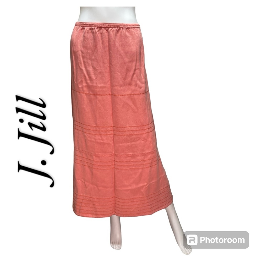 J. Jill A-Line Tiered Whip Stitch Midi Maxi Skirt Salmon Pink Women's Size M